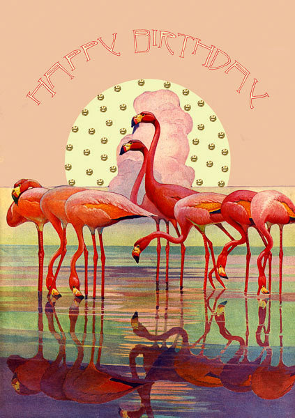 Pink Flamingo Sunset - Birthday card