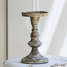 Indlæs billede til gallerivisning Pillar candle holder in white gold small size, elegant design with refined traditional charm.
