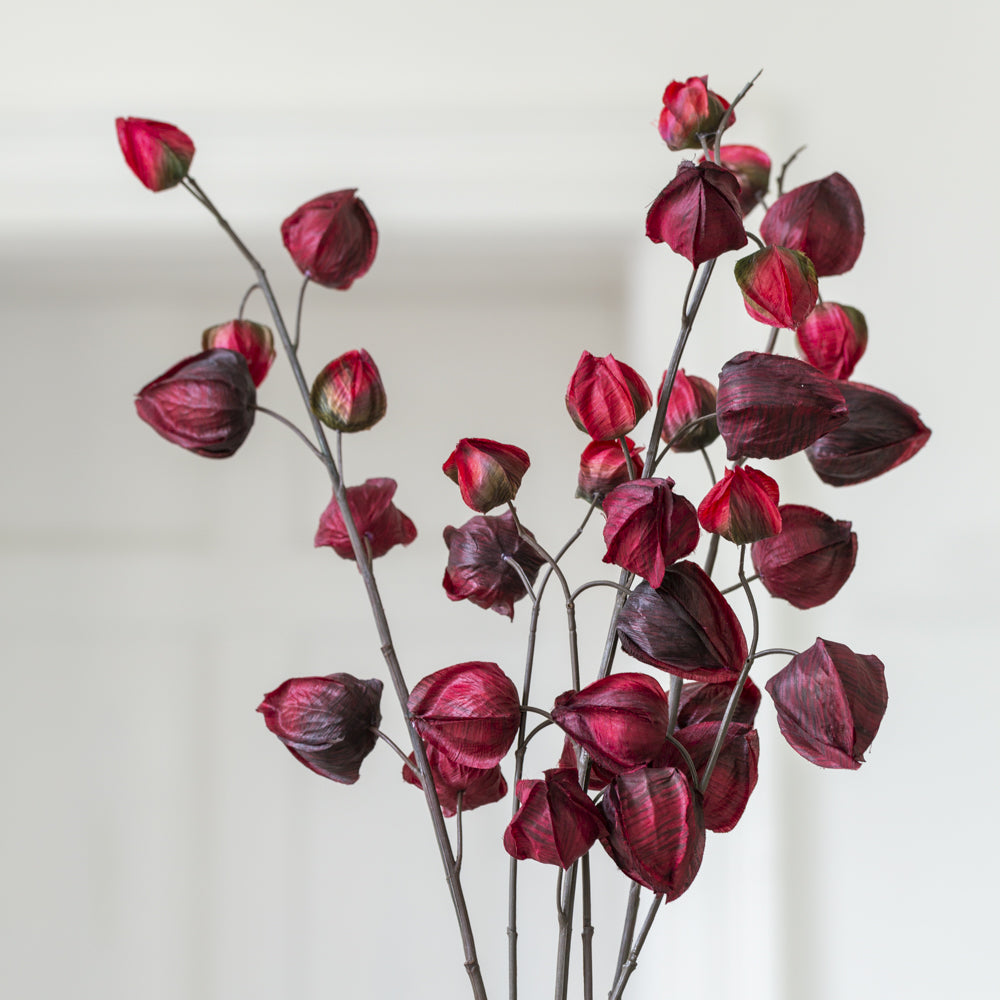 Faux Chinese lanterns set of three stems in wine