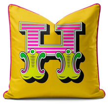 Charger l'image dans la galerie, Letter cushion in vibrant yellow with bold H in carnival font, perfect for home decor.
