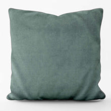 Load image into Gallery viewer, Soft velvet velour cushion in a calming green color, enhancing any living space with its luxurious texture.
