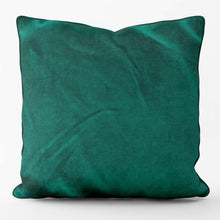 Load image into Gallery viewer, Velvet velour cushion in teal color with a soft texture and coordinating piping, handcrafted in the UK.
