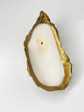Load image into Gallery viewer, Shell candle with gold tip, eco-friendly soy wax, and bergamot scent, handmade in a recycled oyster shell.
