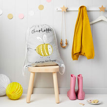 Load image into Gallery viewer, Personalised kids pastel bee nursery kit bag in a choice of colours
