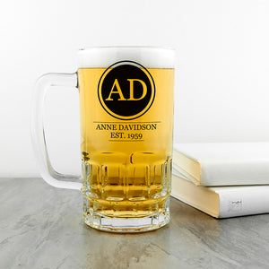 Personalised monogram beer glass tankard