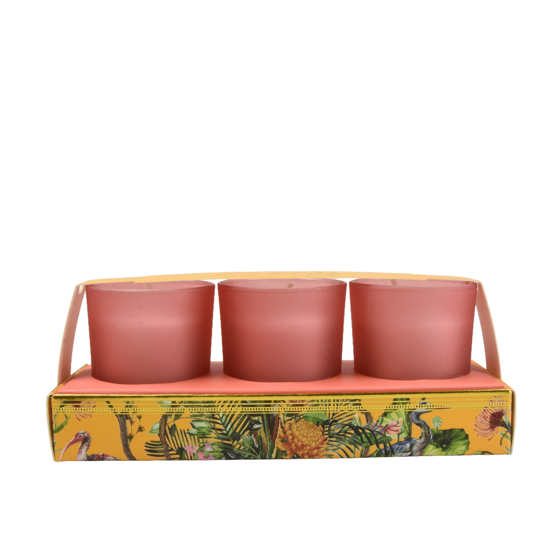 Chinoiserie set of 3 Oriental Lily Candles.