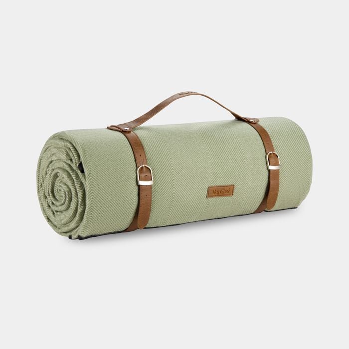 Picnic Blanket, 10-12 person XXL Large Green Herringbone Picnic Rug Mat