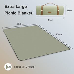 Picnic Blanket, 10-12 person XXL Large Green Herringbone Picnic Rug Mat
