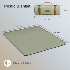 Picnic Blanket, 6 person herringbone picnic rug mat in Green