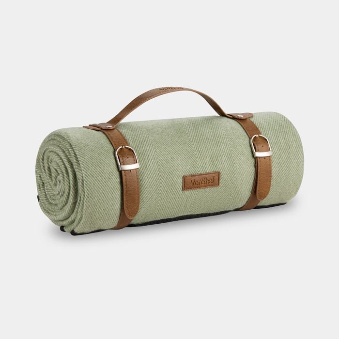 Picnic Blanket, 6 person herringbone picnic rug mat in Green