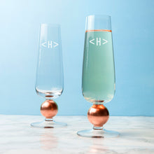 Load image into Gallery viewer, Monogrammed LSA set of two rose gold champagne glasses
