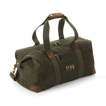 Load image into Gallery viewer, Personalised Monogrammed Luxury Waxed Canvas Holdall
