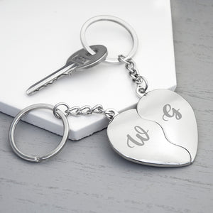 Personalised monogram heart keyring set