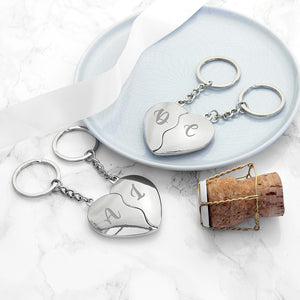 Personalised monogram heart keyring set