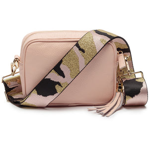 Personalised Elie Beaumont blush pink bag with Camouflage strap