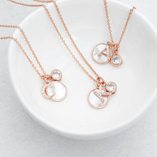 Load image into Gallery viewer, Rose Gold initial necklace with mother of pearl &amp; crystal
