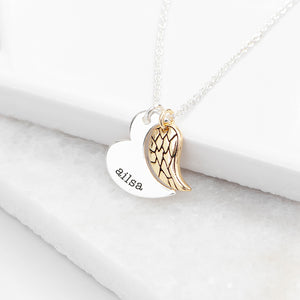 Personalised heart & wing necklace