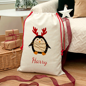 Personalised Christmas penguin Christmas sack