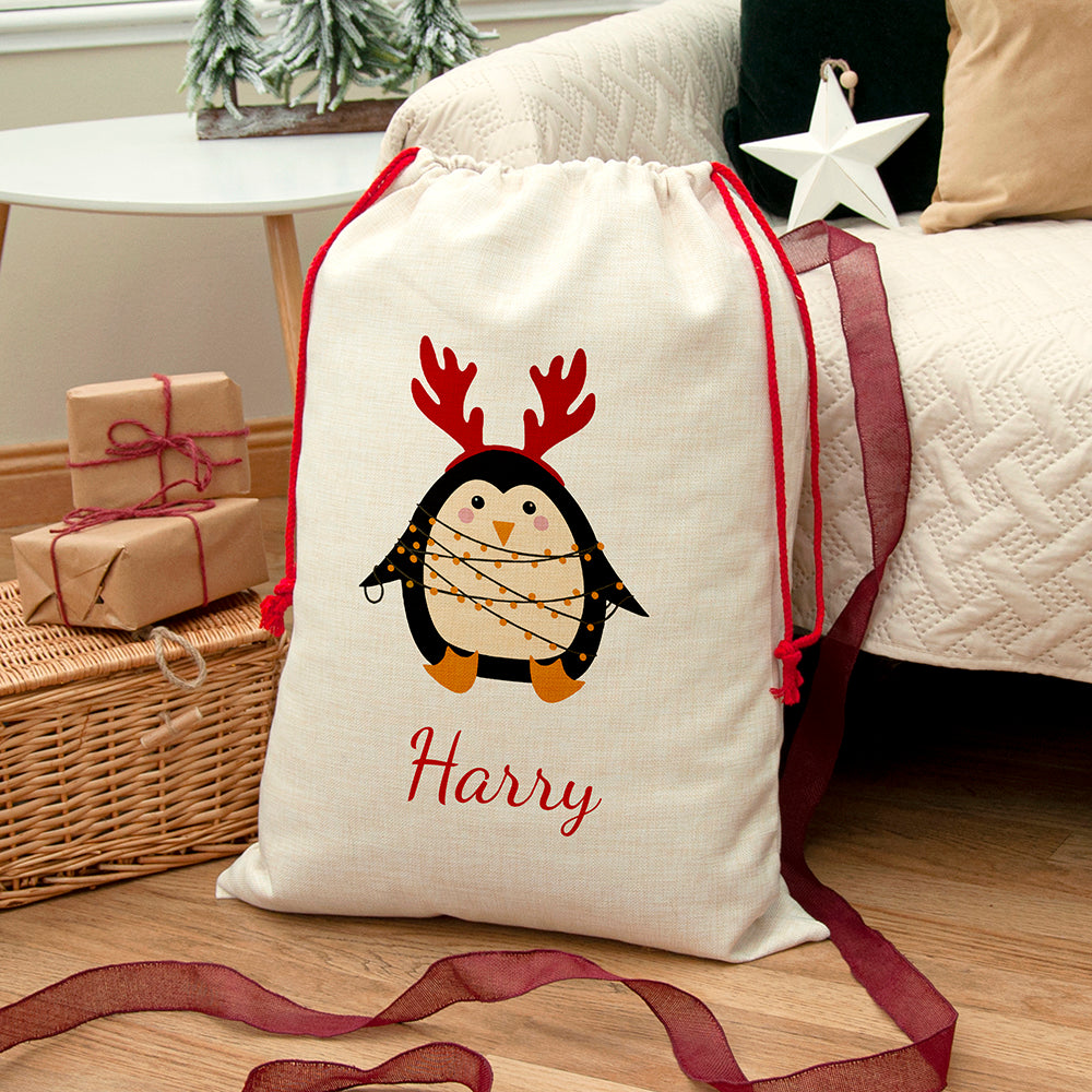 Personalised Christmas penguin Christmas sack