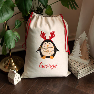 Personalised Christmas penguin Christmas sack