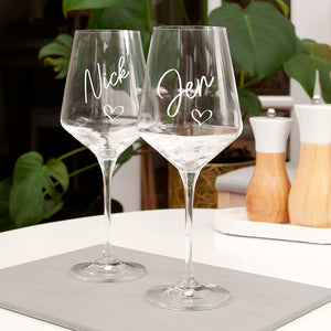 Personalised love heart wine glass