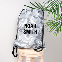 Load image into Gallery viewer, Personalised kids Camo drawstring bag
