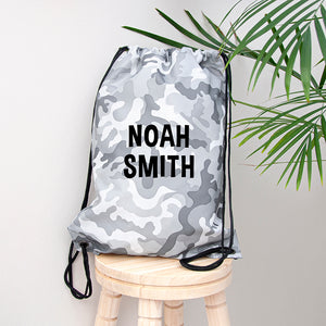 Personalised kids Camo drawstring bag