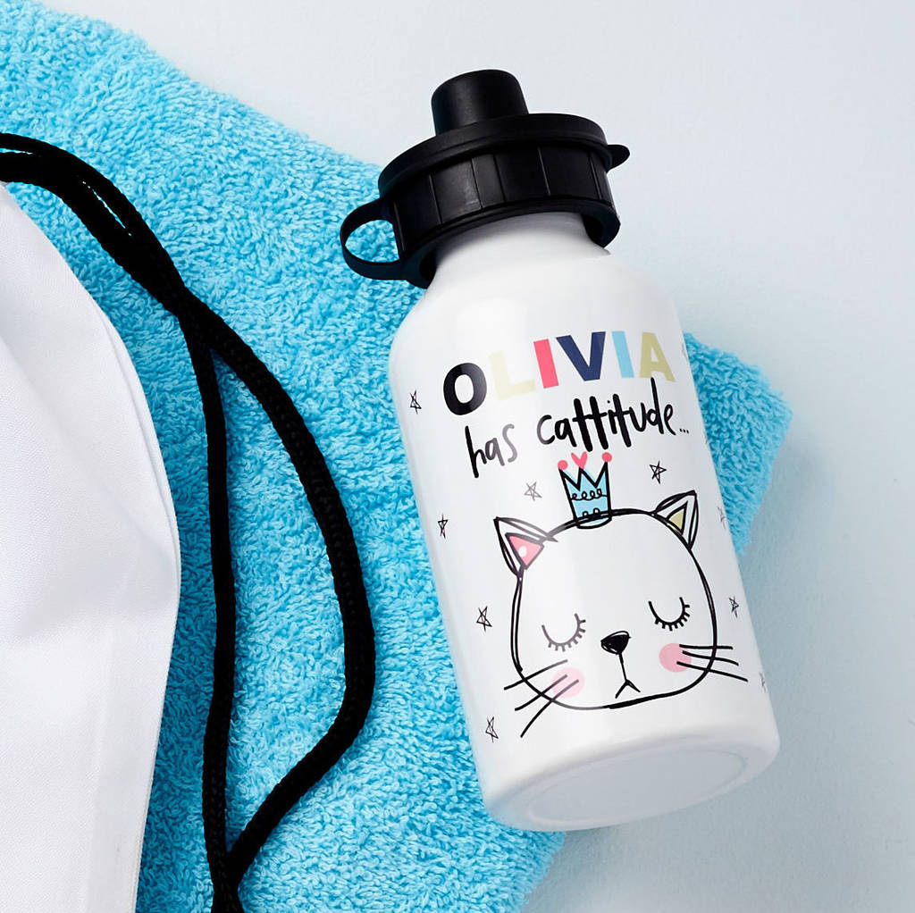 Personalised kids cattitude water bottle