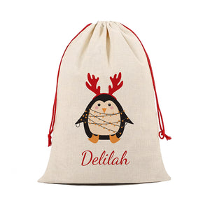 Personalised Christmas penguin Christmas sack