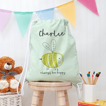 Load image into Gallery viewer, Personalised kids pastel bee nursery kit bag in a choice of colours
