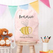 Load image into Gallery viewer, Personalised kids pastel bee nursery kit bag in a choice of colours
