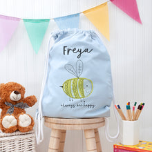 Lade das Bild in den Galerie-Viewer, Personalised kids pastel bee nursery kit bag in a choice of colours
