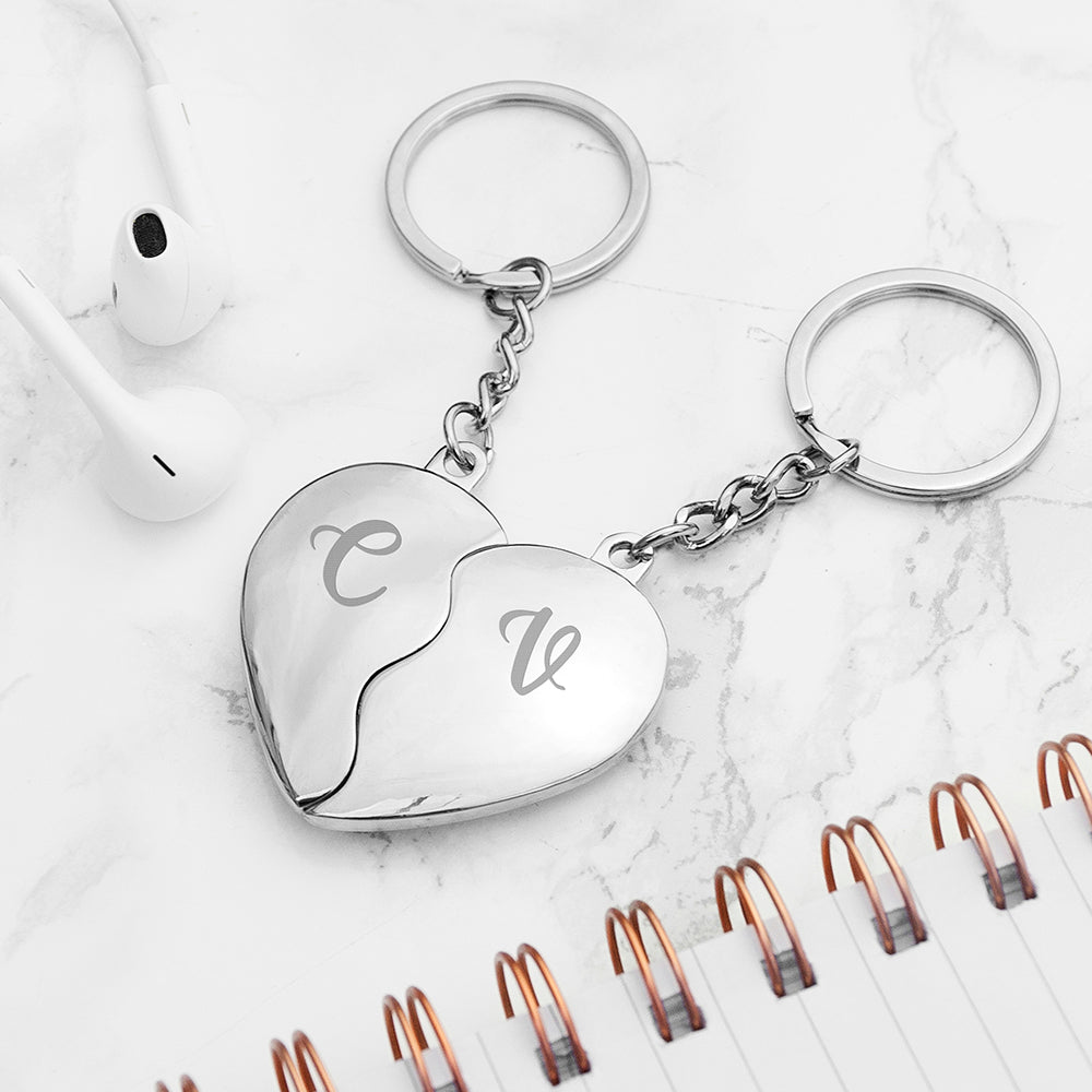 Personalised monogram heart keyring set