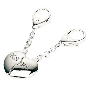 Personalised silver plated joining hearts keyring