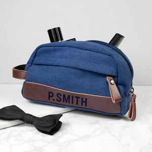 Personalised weekender denim wash bags