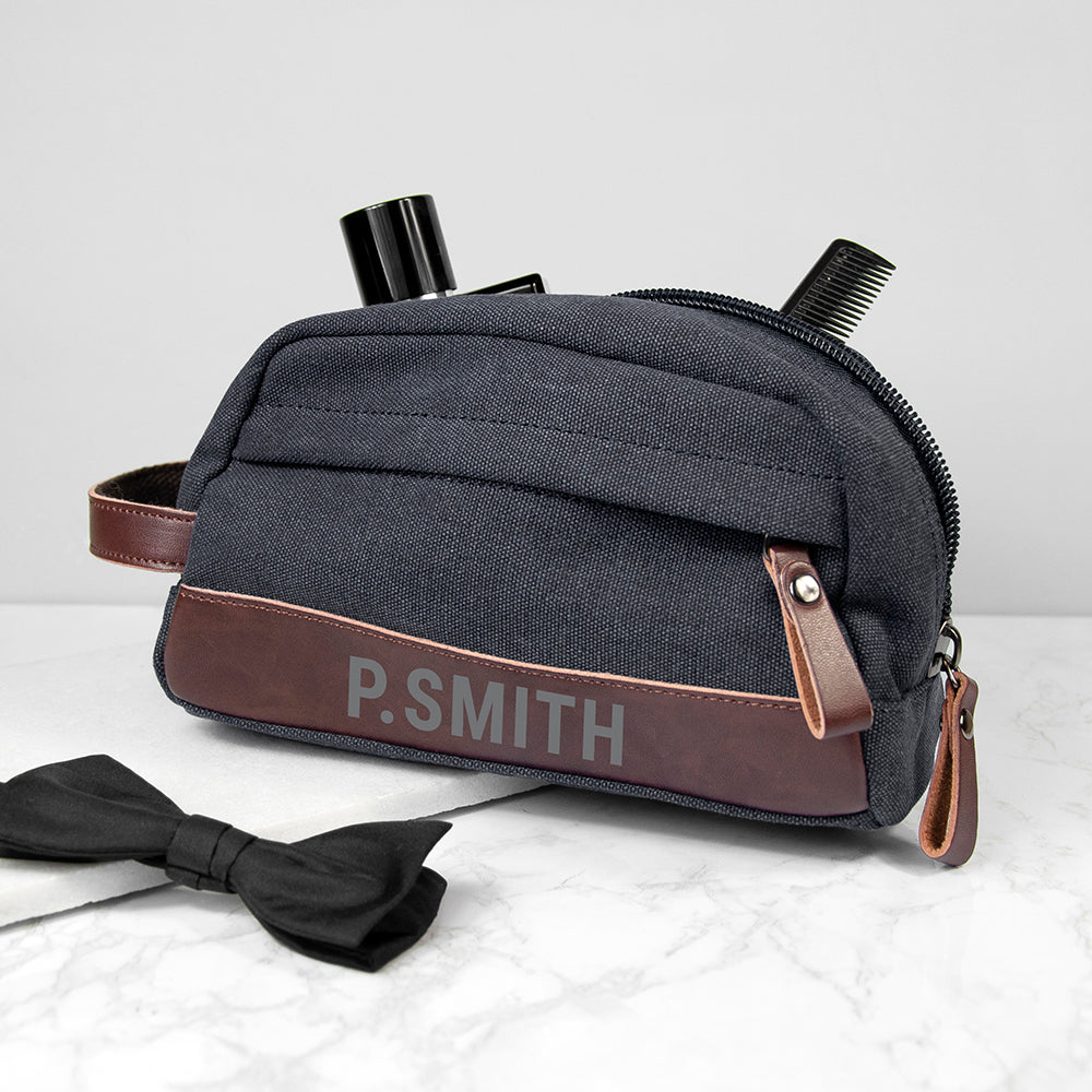 Personalised weekender denim wash bags