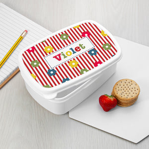 Personalised kids patterned lunch box in a choice of styles