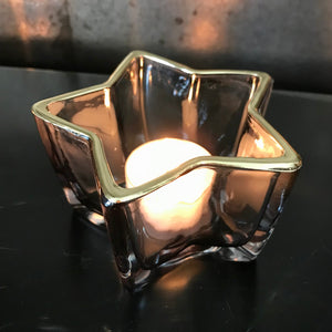 Smoked glass star tealight holder with gold rim