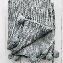 Load image into Gallery viewer, Gray pom pom throw
