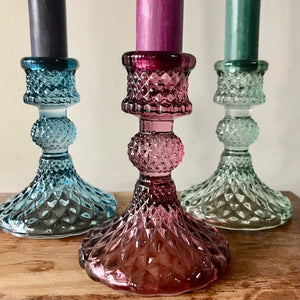 Coloured glass candlesticks