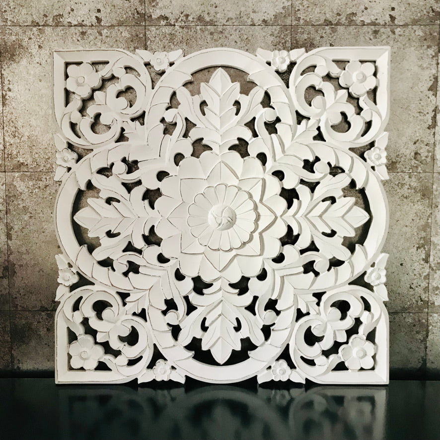 Hand carved ornate white wall panel