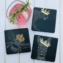 Load image into Gallery viewer, Slate gold leaf crowned coasters set
