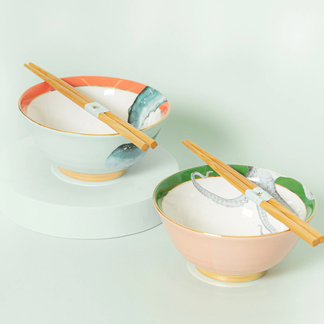 Yvonne Ellen set of Ramen bowls with chopsticks