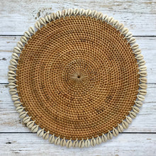 Load image into Gallery viewer, Balinese round rattan place mat with cowrie shells
