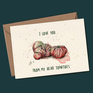 Tomatoes, romantic greeting card