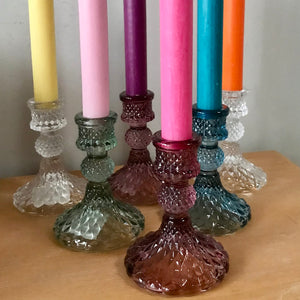 Coloured glass candlesticks