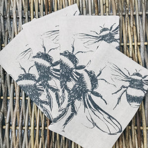 Set of four bee linen napkins