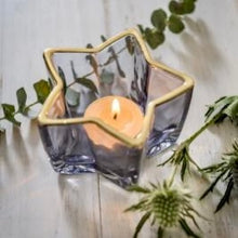 Load image into Gallery viewer, Smoked glass star tealight holder with gold rim
