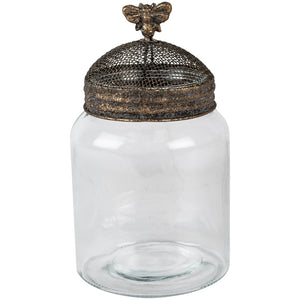 Decorative glass jar with bumble bee mesh lid