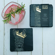 Load image into Gallery viewer, Slate gold leaf crowned coasters set
